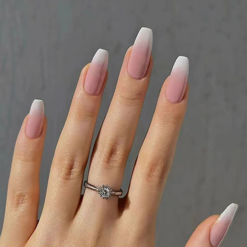 Dreamy Ombre Long Coffin Pink Gradient Press On Nail Set with Glossy Finish