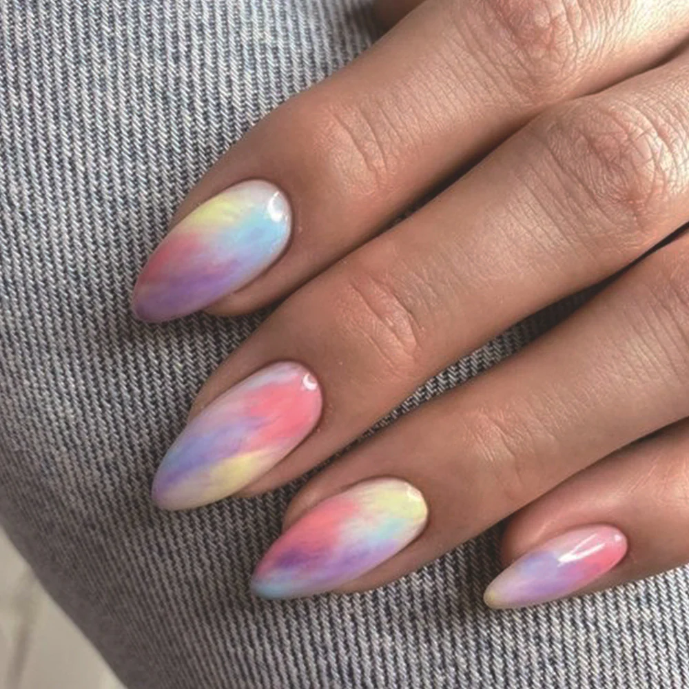 Dreamy Pastel Ombre Long Almond Press On Nail Set with Gradient Color Effect