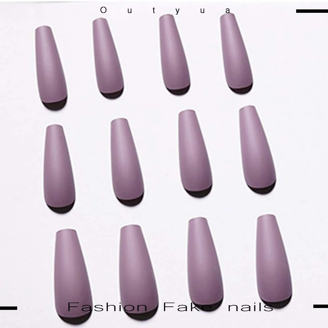 Early Mornings Long Coffin Purple Matte Press On Nails - Image 2