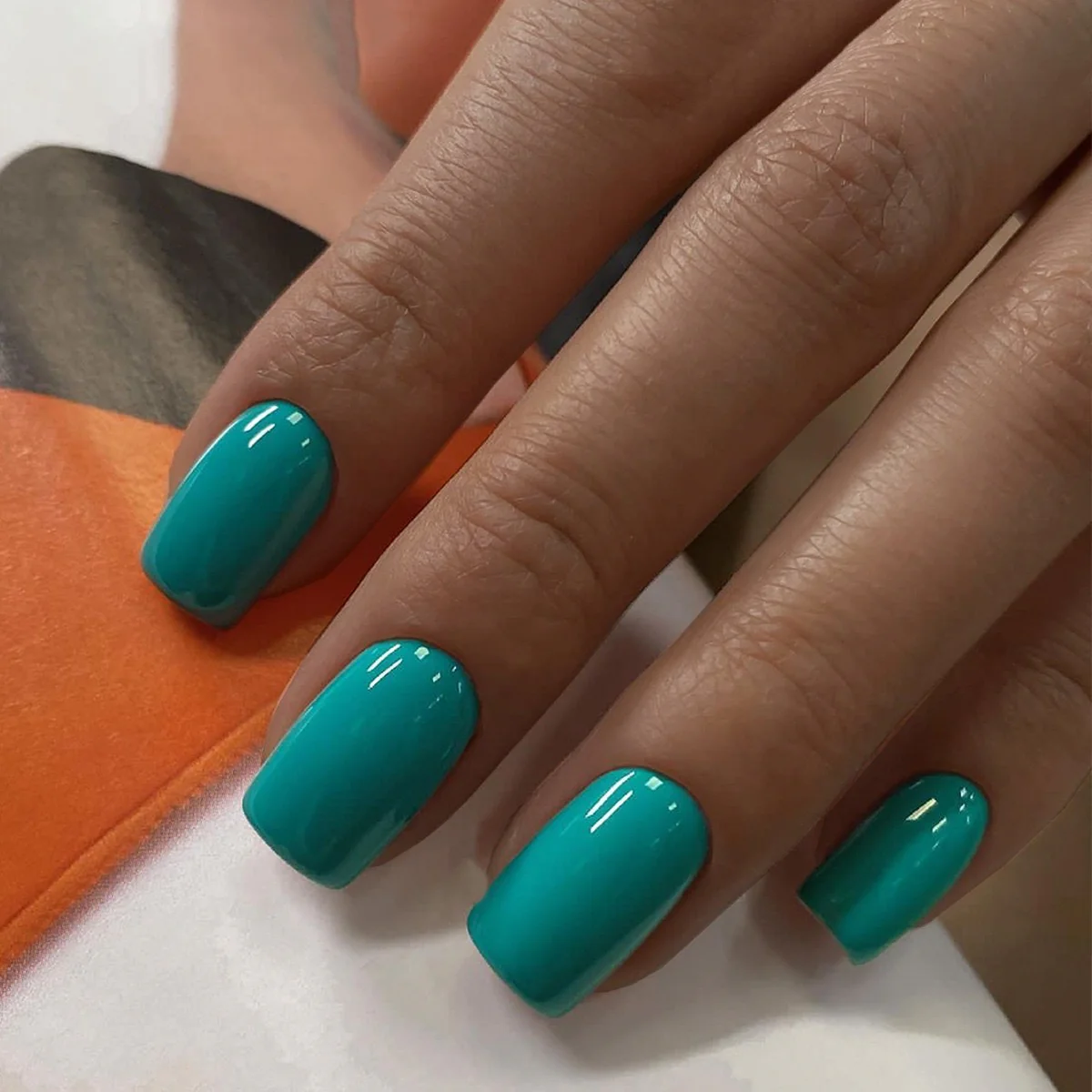 Ecstatic Short Square Blue Glossy Press On Nails