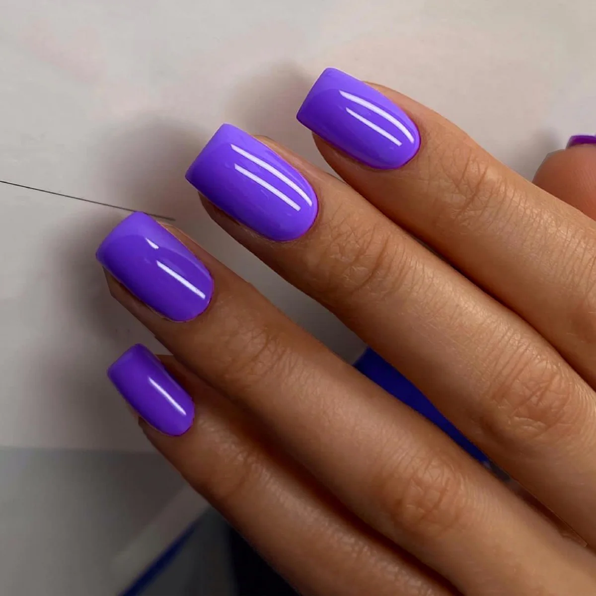 Ecstatic Short Square Purple Glossy Press On Nails