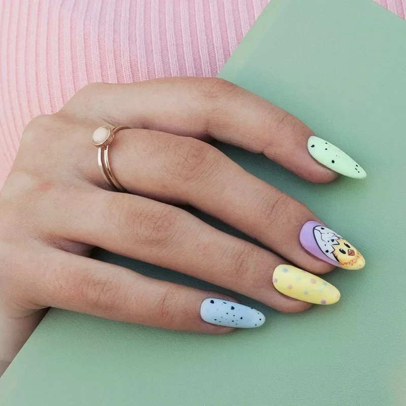 Egg Hunt Medium Oval Multicolor Easter Press On Nails