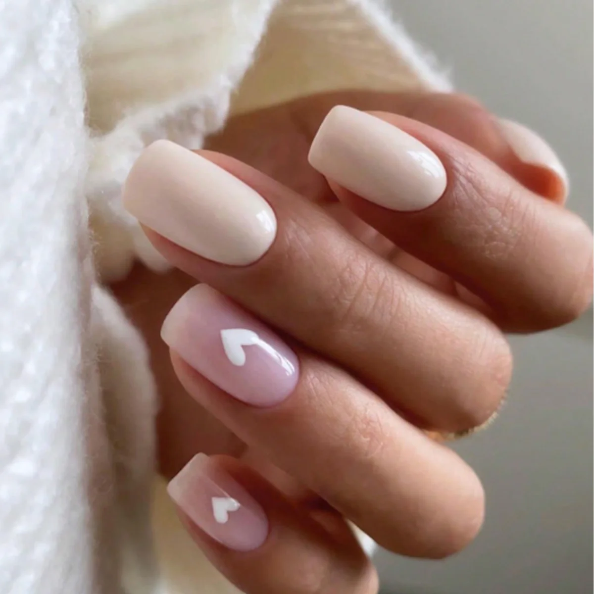 Elegant Affair Medium Square Pale Pink Press On Nail Set with Heart Accents