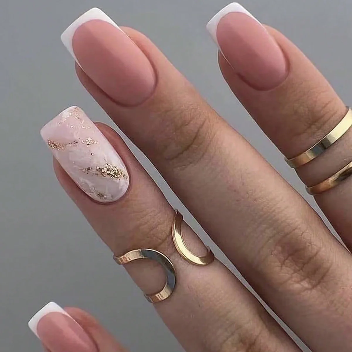 Elegant Bridal Long Square Pink Press On Nail Set with Glitter Accent