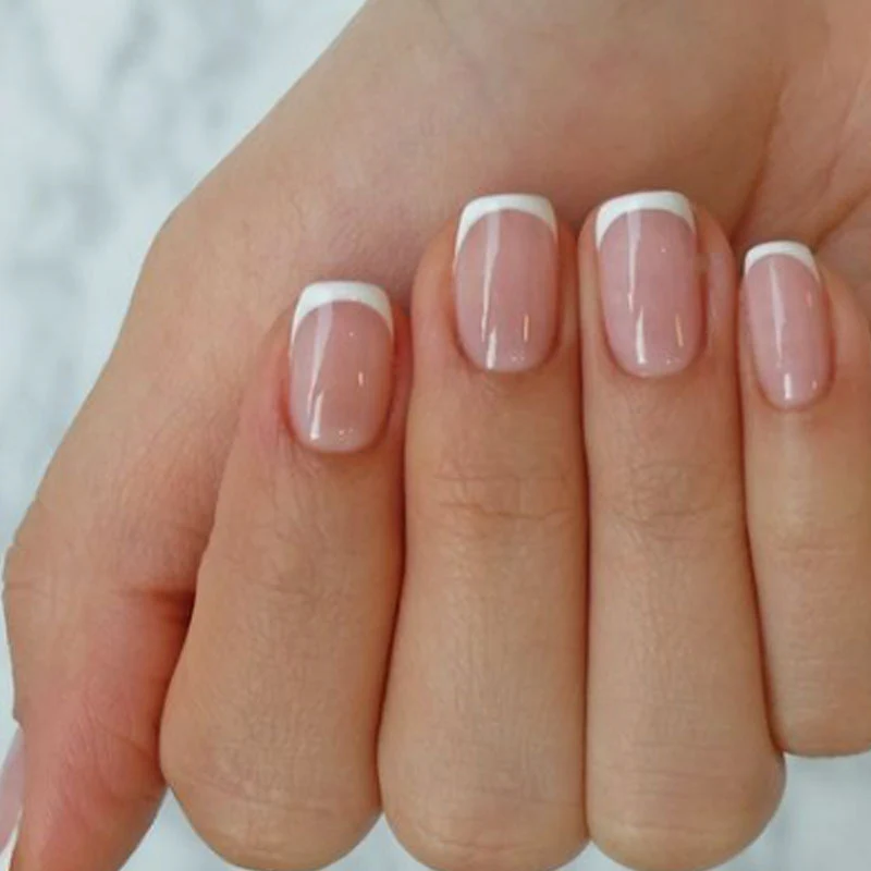 Elegant Bride Short Square Pink Classic French Tip Press On Nail Set