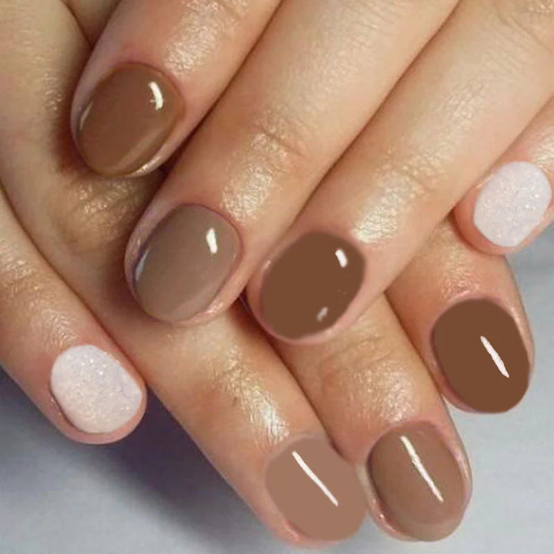 Elegant Caf‚Äö√¢√†≈í¬© Collection Short Round Mocha Glitter Accented Press On Nail Set