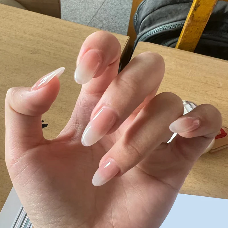 Elegant Dreamy Long Almond Shaped Translucent Pink Gradation Press On Nail Set