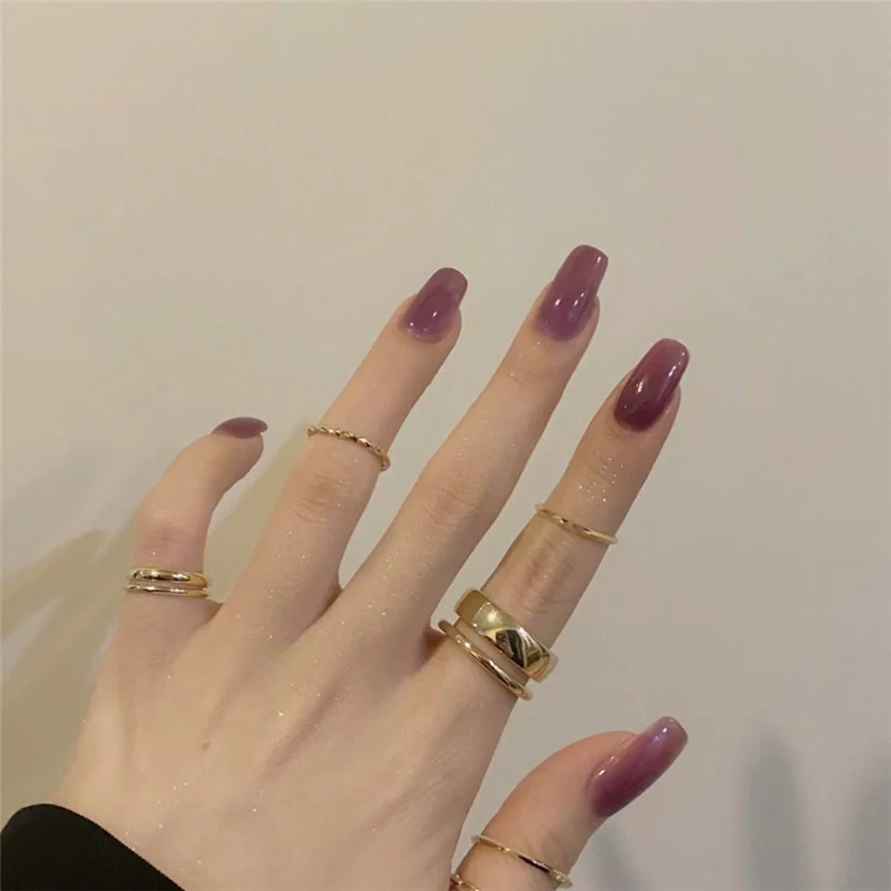 Elegant Evening Long Square-Shaped Purple Press On Nails with Glossy Finish