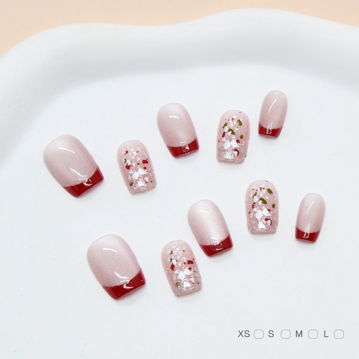 Elegant Floral Dreams Short Coffin Blush Pink Press-On Nail Set with Sparkling Glitter Accents