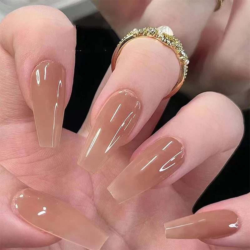 Elegant Rose Gold Extra Long Coffin Blush Press On Nails with Glossy Finish