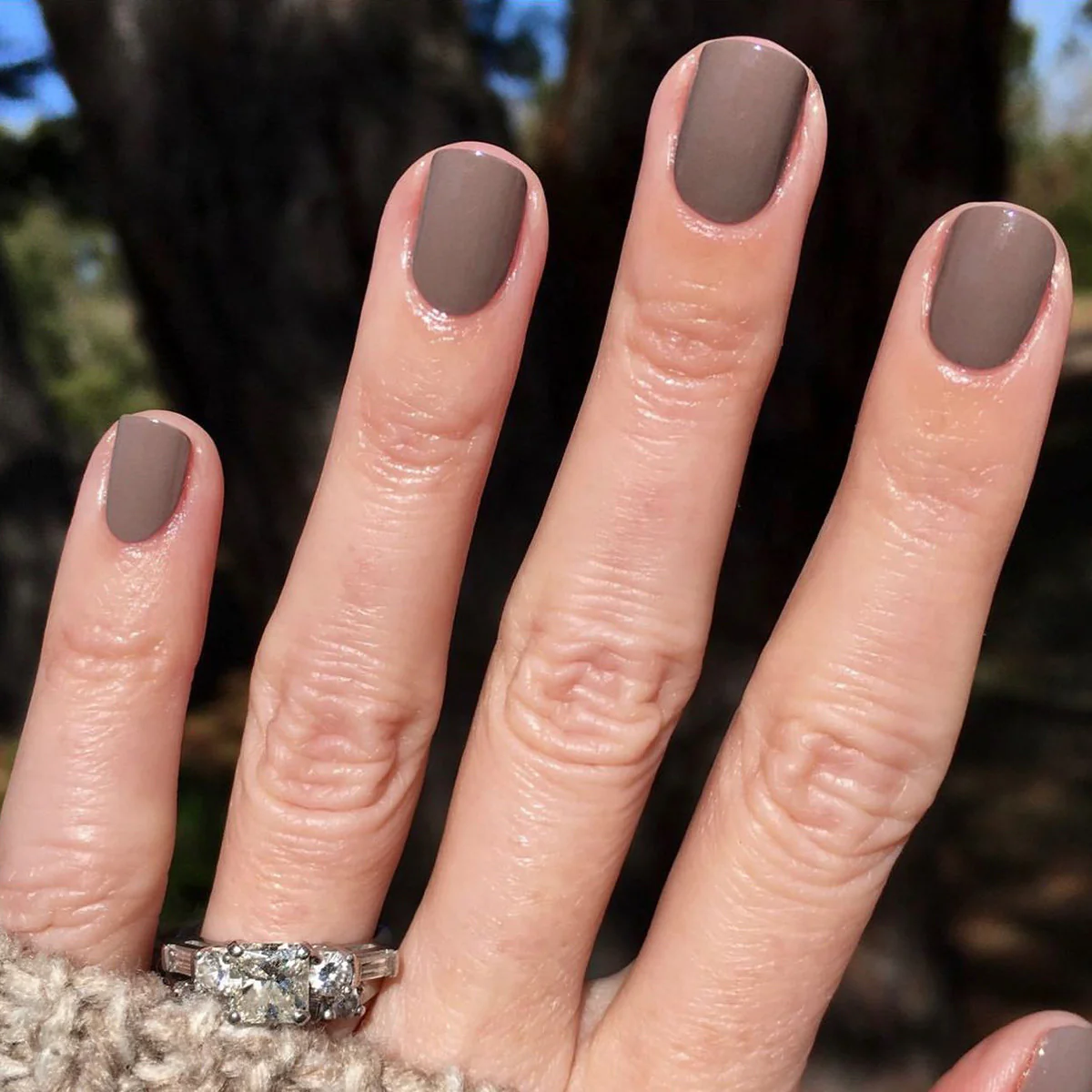 Elegant Taupe Short Round Press On Nail Set with Glossy Finish
