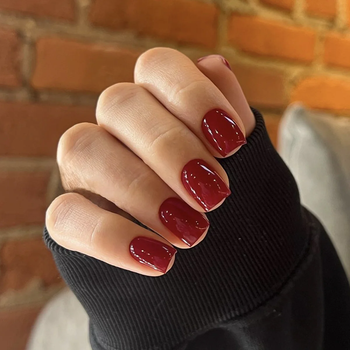 Elegant Vintage-Inspired Medium Square Burgundy Nails with a Glossy Finish