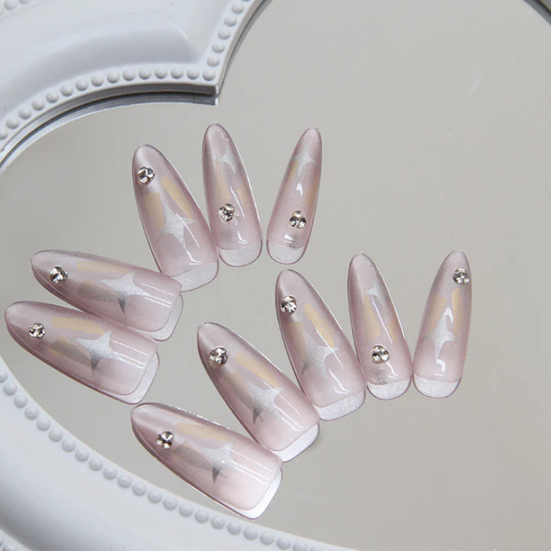 Enchanted Elegance Long Stiletto Pale Pink Press On Nails with Sparkling Star Accents
