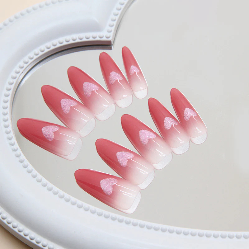 Enchanted Elegance Long Stiletto Pink Ombre Press On Nail Set with Glitter Accent