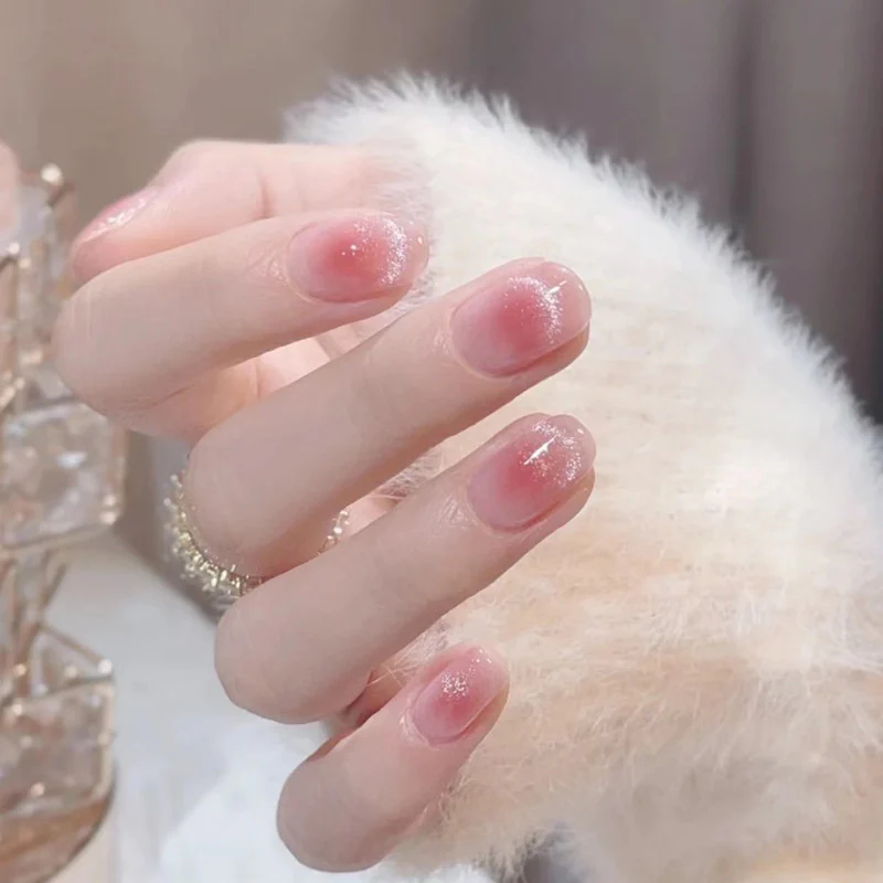 Enchanted Elegance Medium Length Oval Pink Glitter Gradient Press on Nail Set