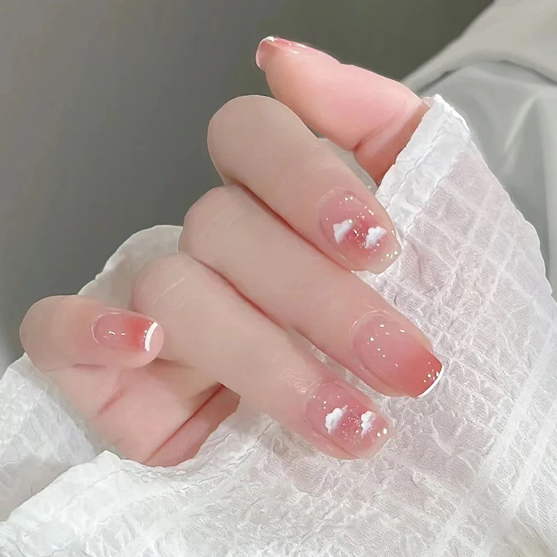 Enchanted Elegance Medium Square Pink Press On Nails with Glitter Accent