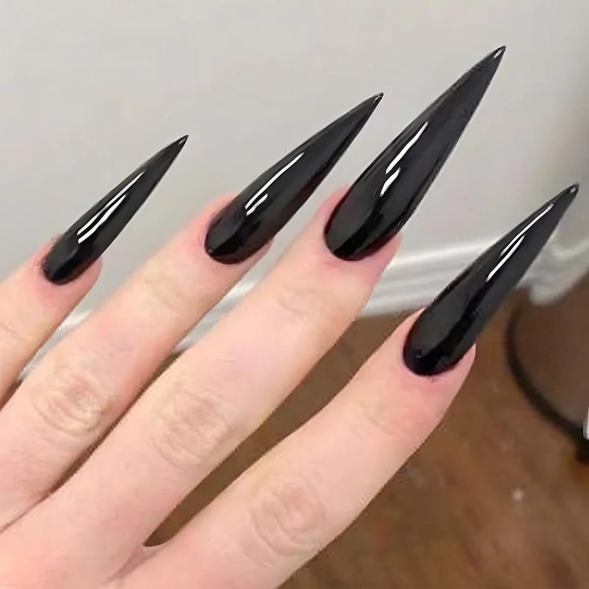 Enchanted Evening Extra Long Stiletto Glossy Black Nails