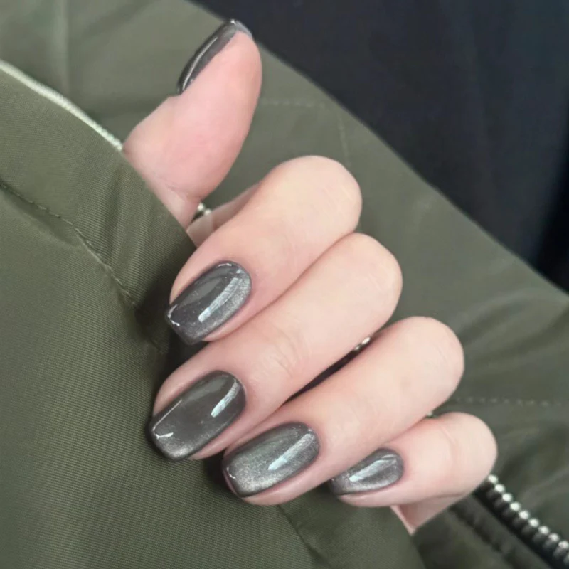 Enchanted Evening Short-Length Square Charcoal Glitter Press On Nail Set