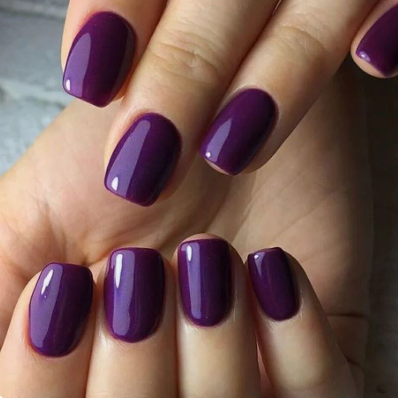 Enchanted Evening Short Square Deep Purple Glossy Finish Press On Nail Set
