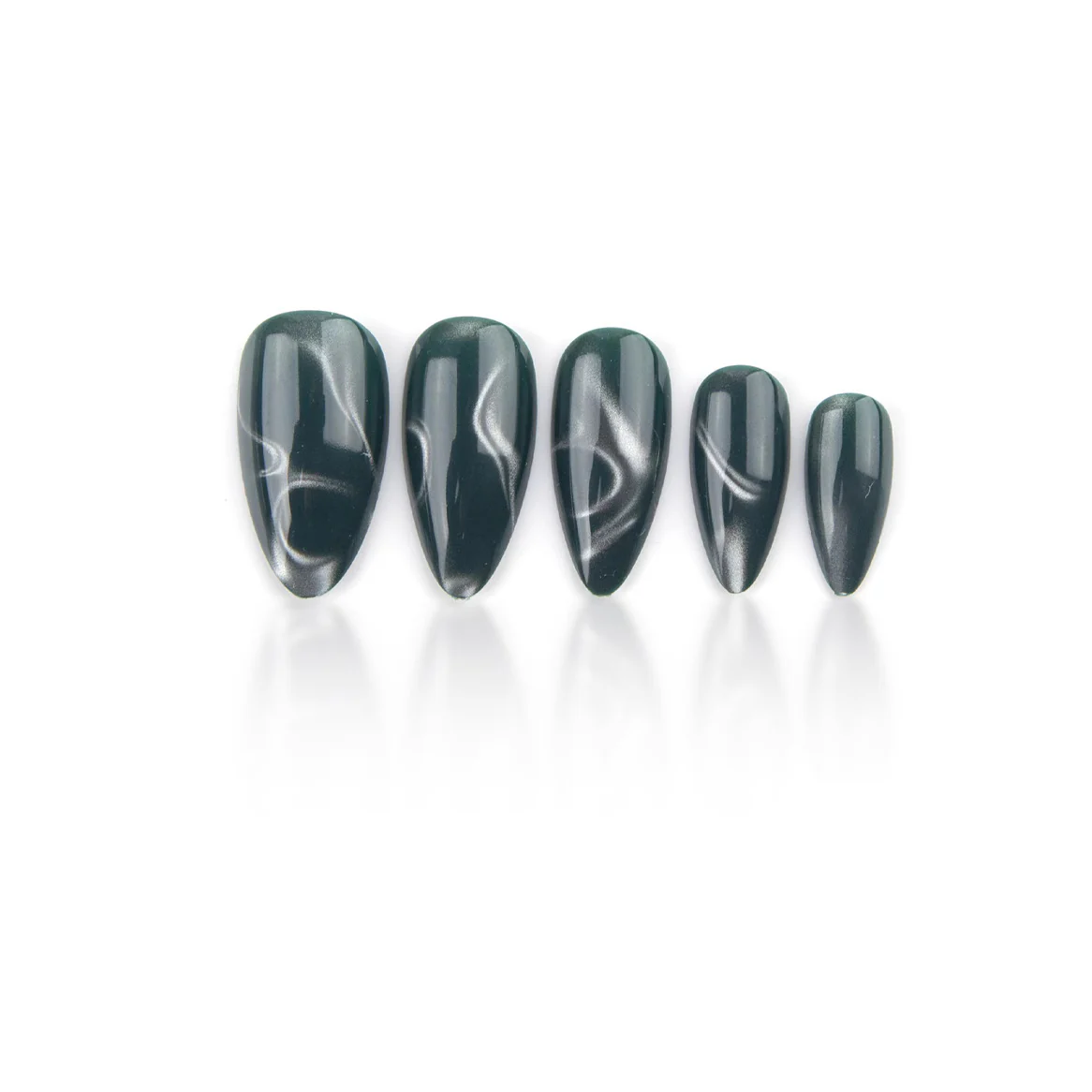 Enchanted Forest ElegantShort Almond Shaped Emerald Green Press On Nail Set with Marbleized Swirls