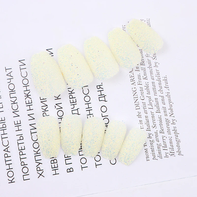 Enchanted Spring Collection Short Coffin Pale Yellow Glitter Finish Press On Nail Set
