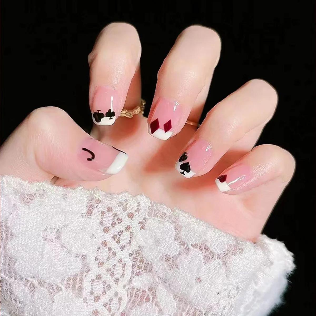 Enchanting Romance Medium Length Square Shape Pink Press On Nail Set with Love-Inspired Accents