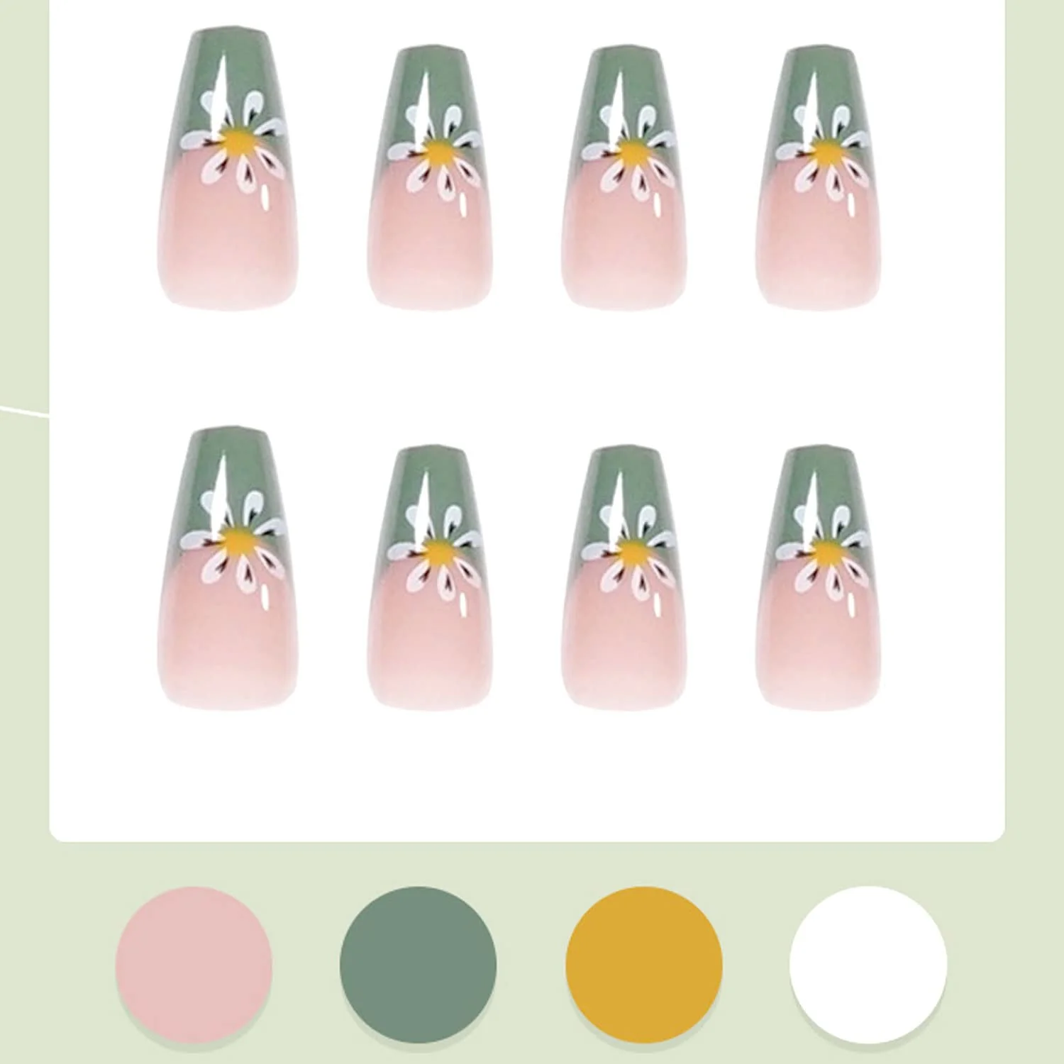 End Blossom Long Coffin Green Fall St. Patrick's Day Press On Nails - Image 2