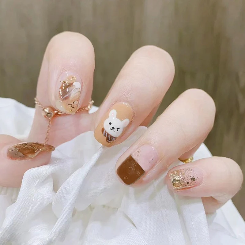 Extra Caramel Medium Square Brown Cute Press On Nails