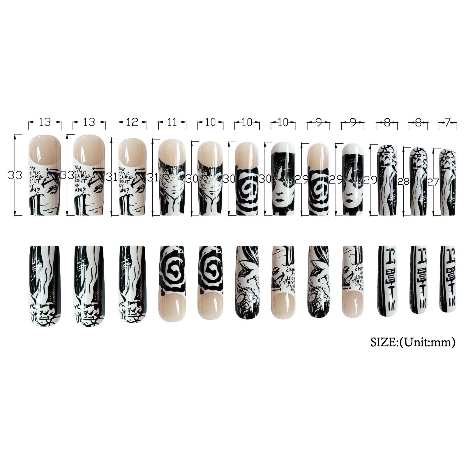 Fanime Fan Long Square Black Bold Press On Nails - Image 3