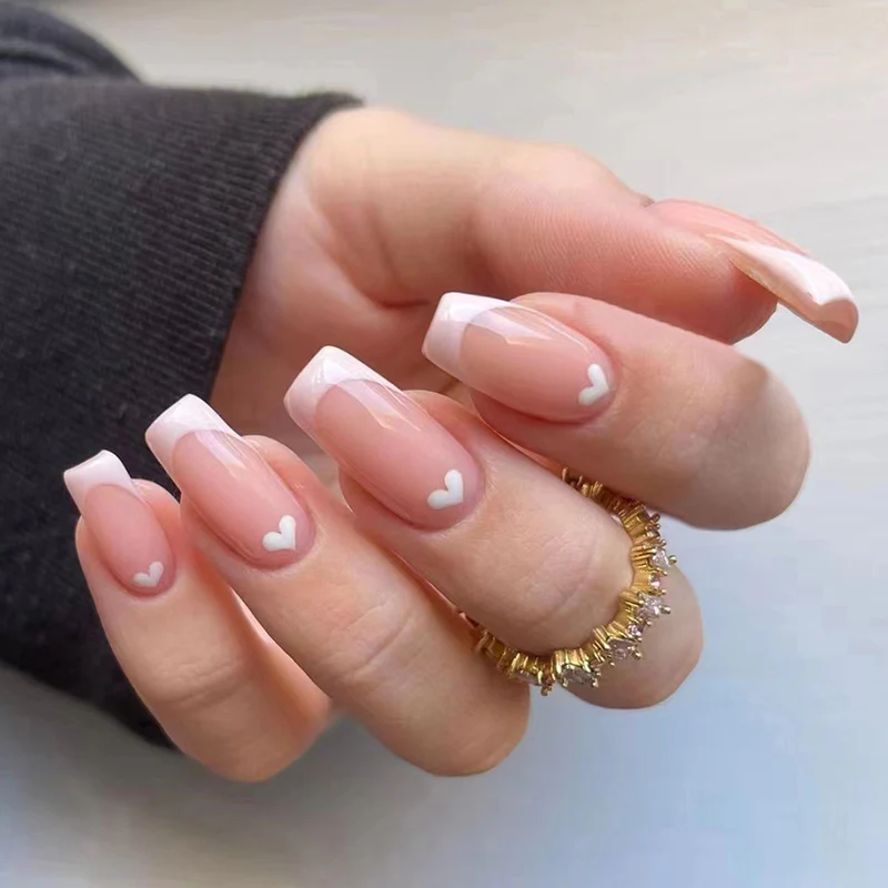 Feeling Good Medium Square White French Tips Press On Nails