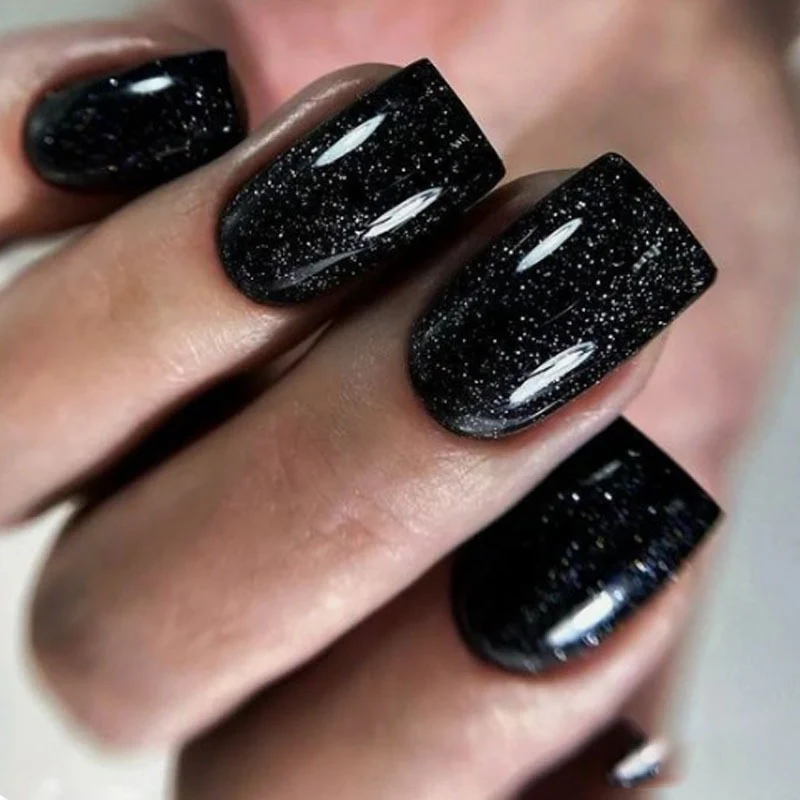 Found In The Dark Medium Square Black Glossy Press On Nails