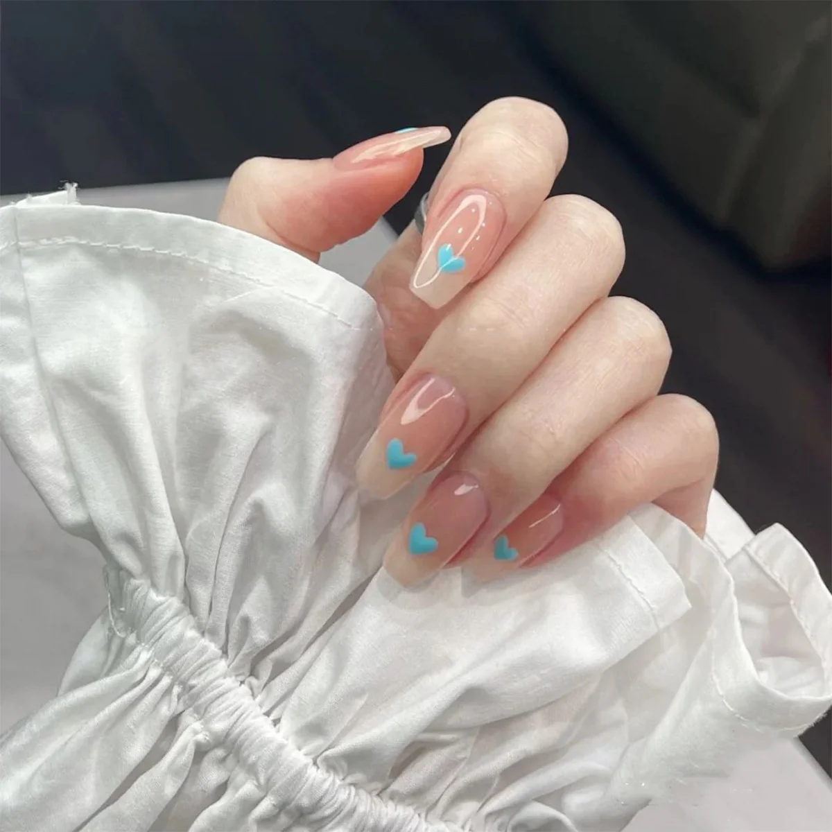 Friends Forever Long Coffin Beige Hearts Press On Nails