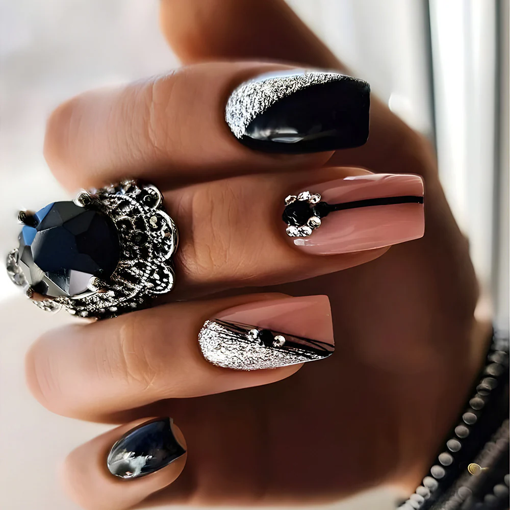 Get Better Medium Square Black Bold Press On Nails