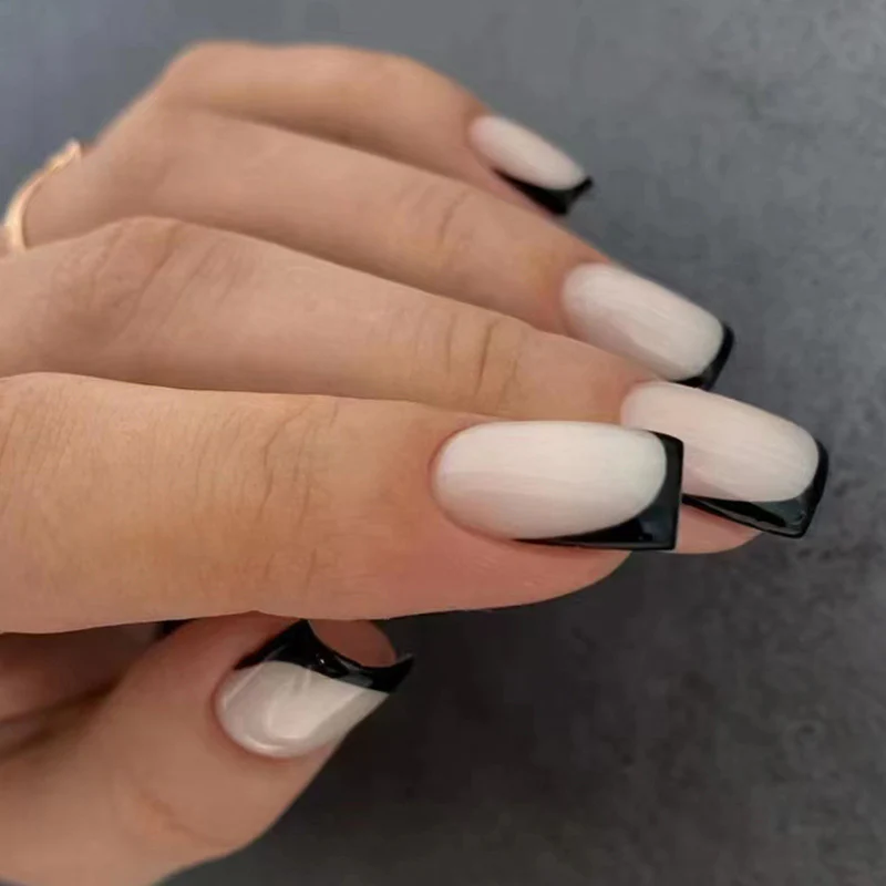 Glad You Asked Medium Square Black French Tips Press On Nails