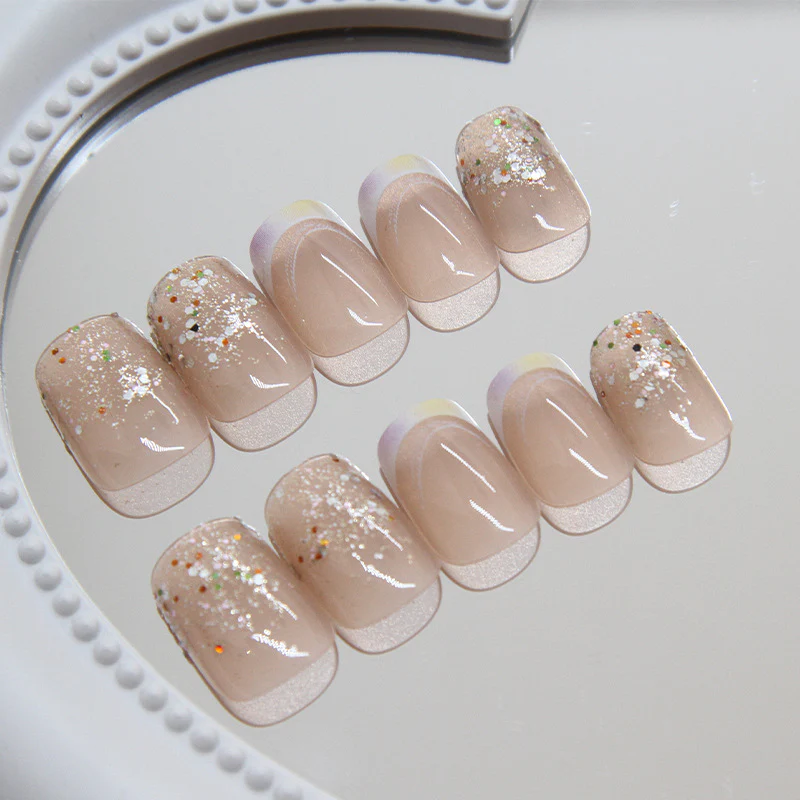 Glamorous Celebration Short Square Blush Pink Glitter Press On Nail Set