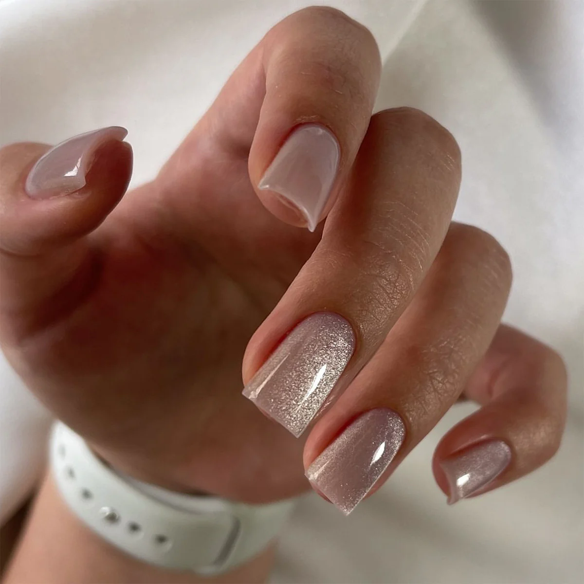 Glamorous Elegance Medium Square Soft Pink Glossy Press On Nail Set with Shimmering Accent