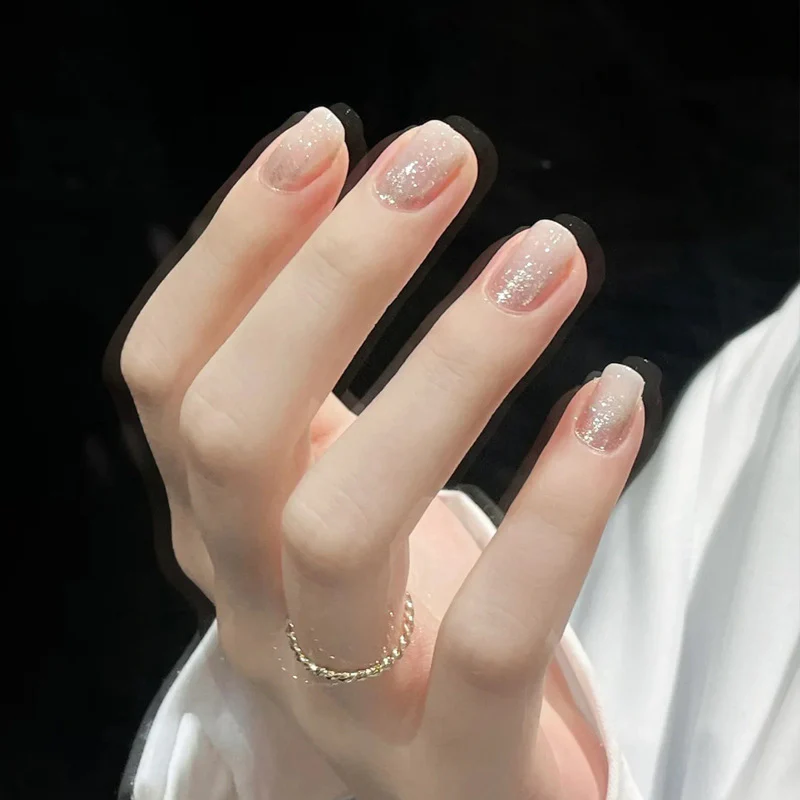 Glamorous Elegance Short Square Pink Ombre with Sparkling Glitter Press On Nail Set