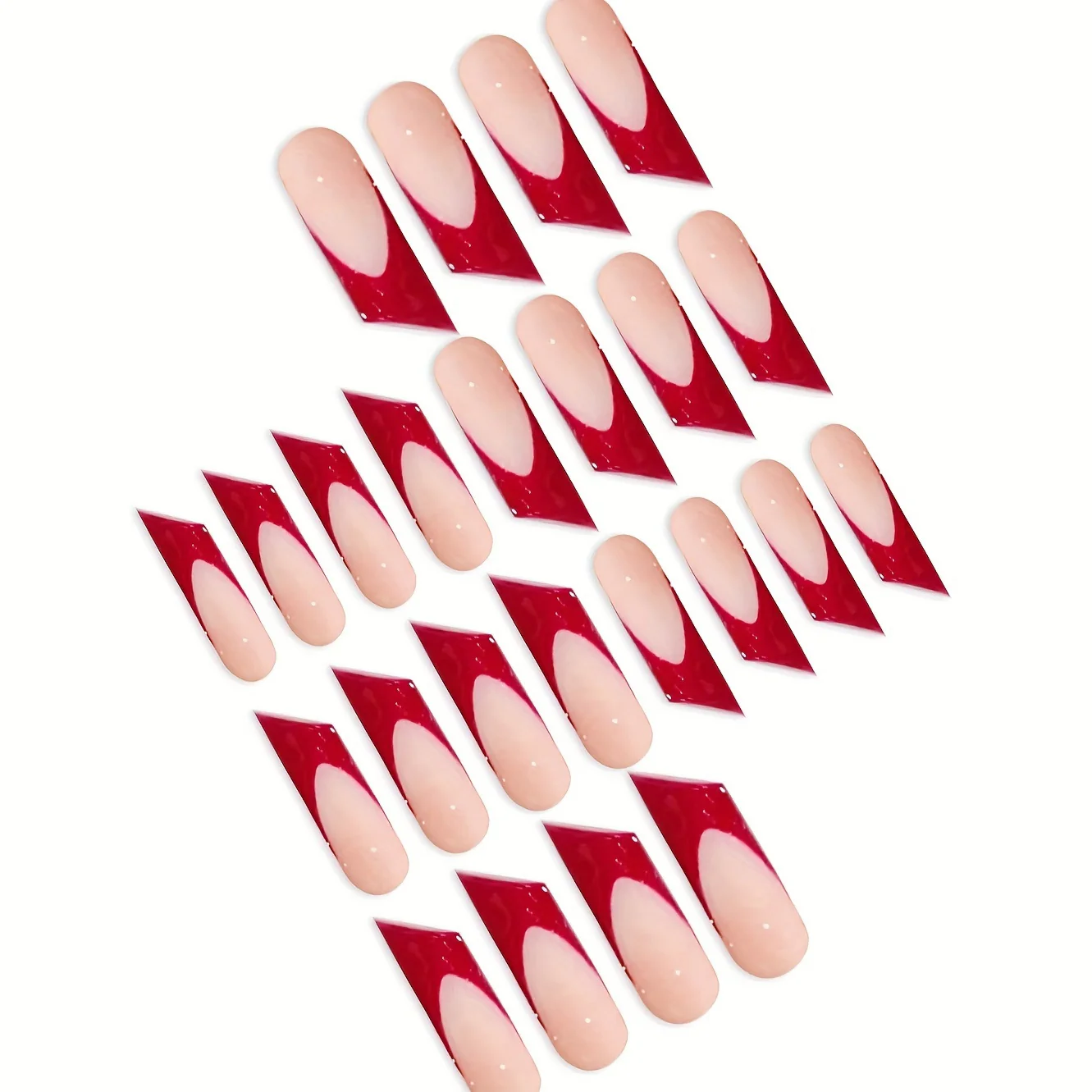 Glamorous Red Elegance Long Square Shape Glossy Faux Nail Set with Unique Cutout Design
