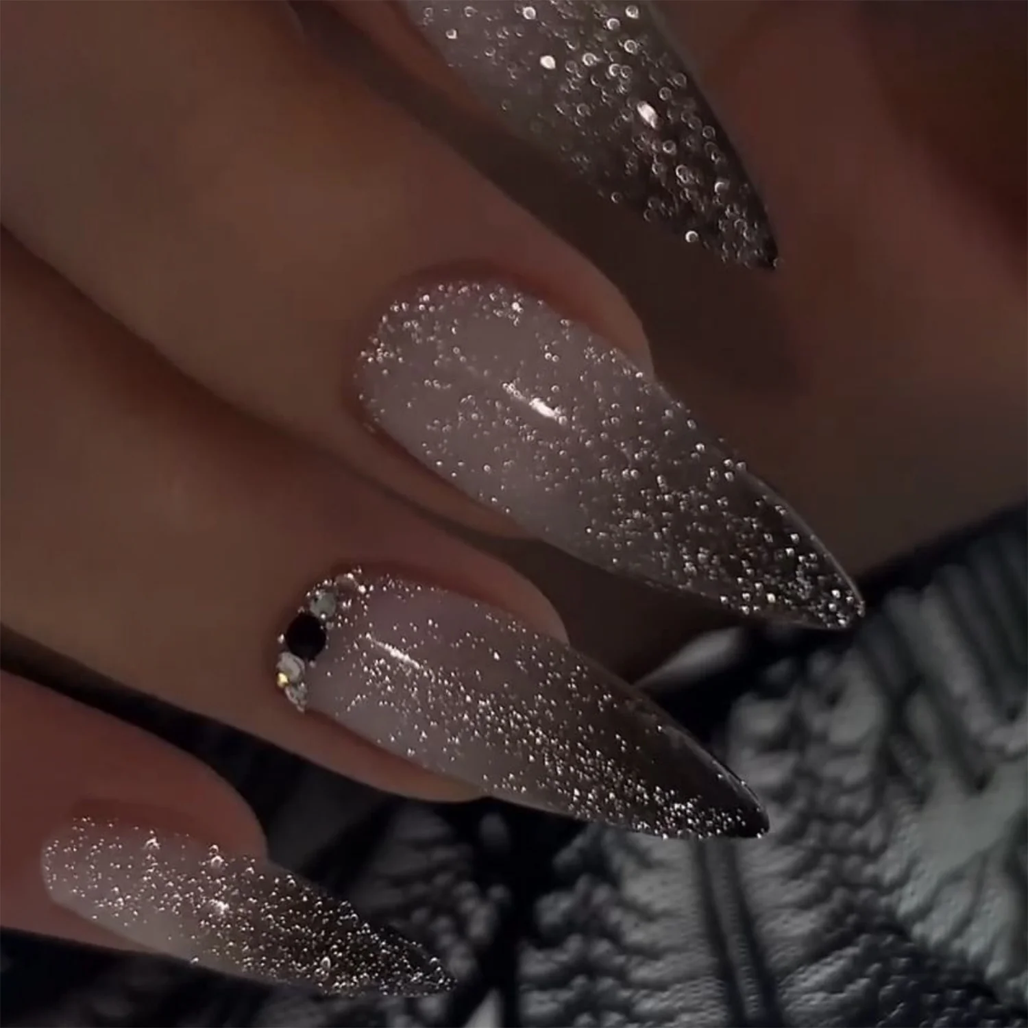 Glamorous Stardust Shaped Long Almond Sparkling Press on Nail Set with Rhinestone Accents