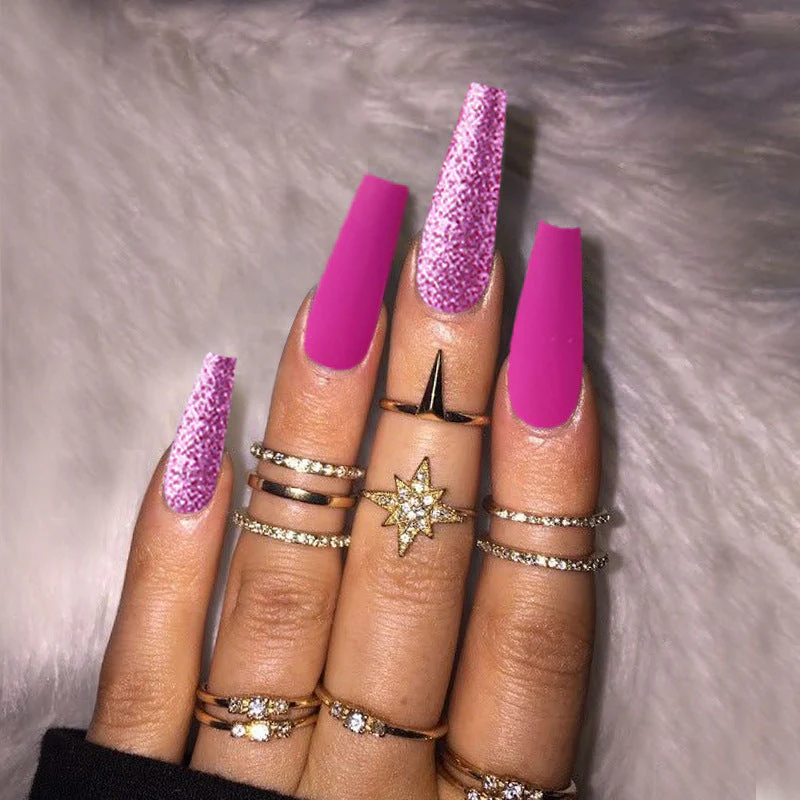 Borrow Your Phone Long Coffin Purple Bold Press On Nails