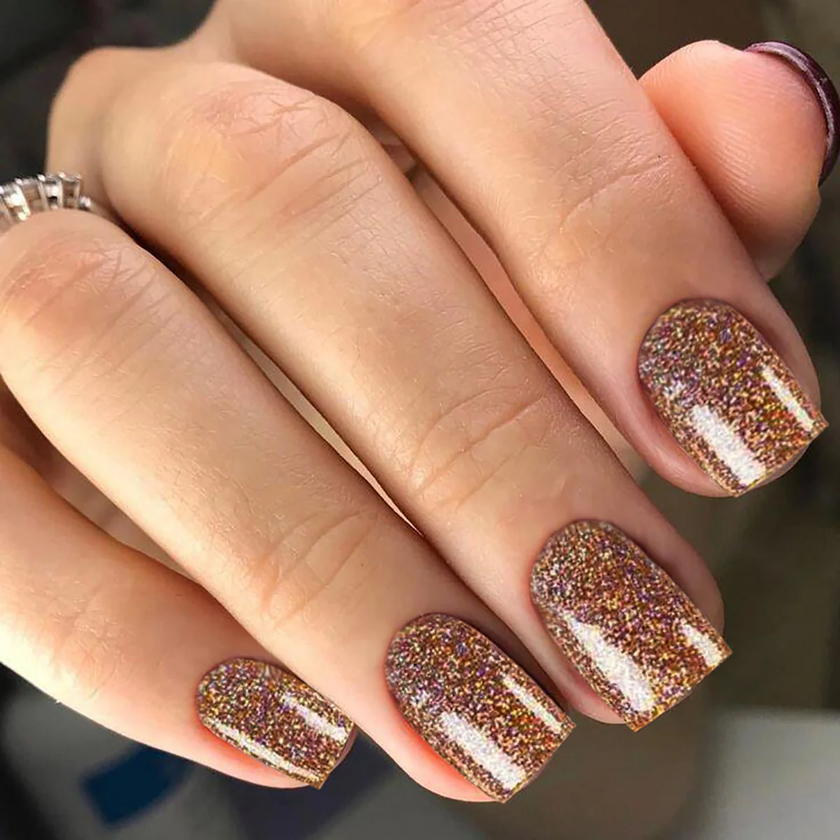 Glittering Gala Medium Length Square Tip Multicolor Sparkling Glitter Press On Nail Set