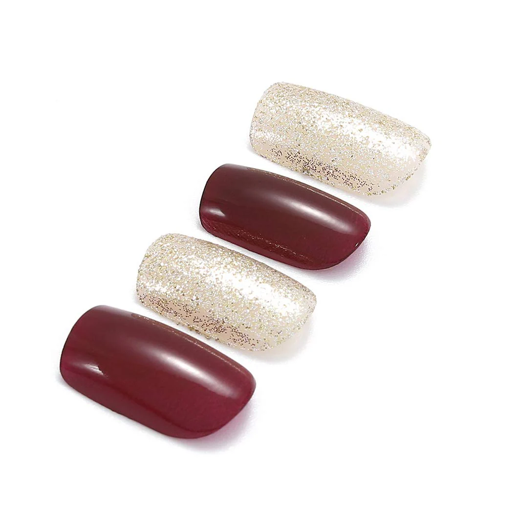 Graceful Short Square Red Glitter Press On Nails - Image 4