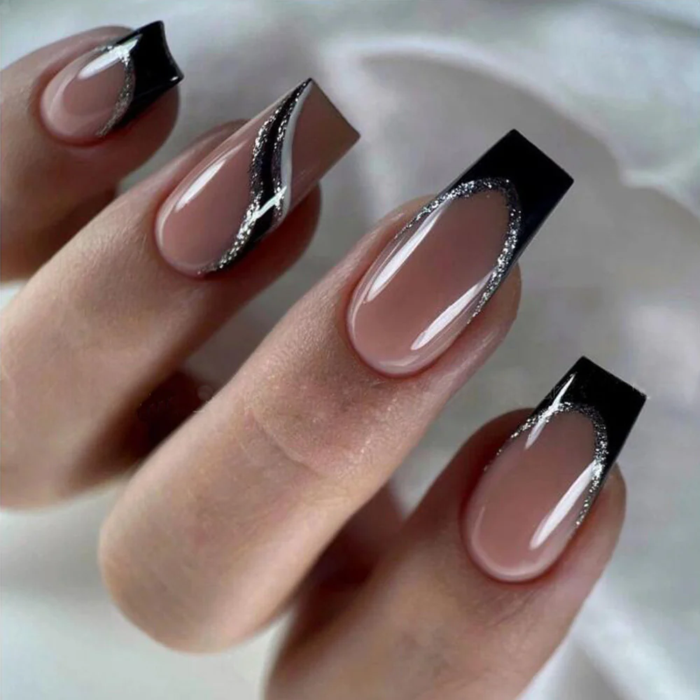 Have Inspo Medium Coffin Black Glam Press On Nails