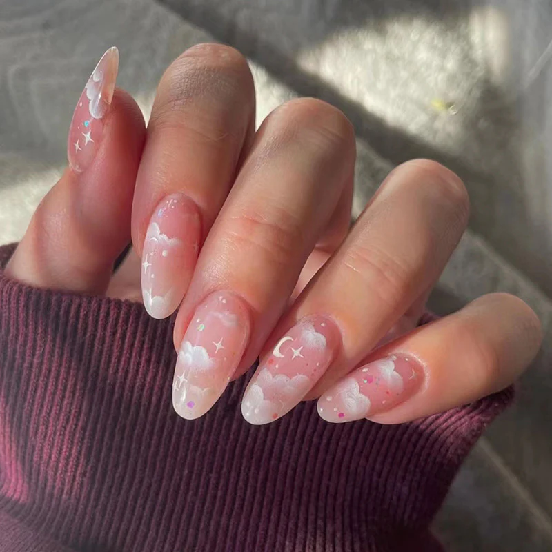 Head In The Clouds Dreamer Medium Oval Pink Y2K Press On Nails