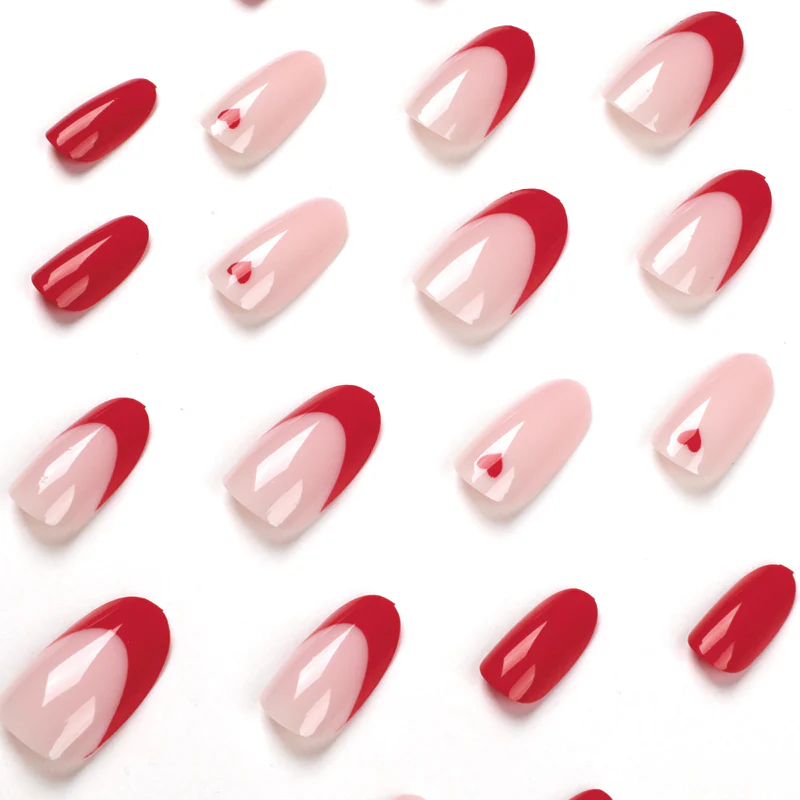 Heart Burn Long Oval Pink French Tips Press On Nails - Image 2