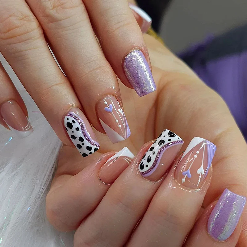 Hidden Friend Medium Square Purple Animal Pattern Press On Nails