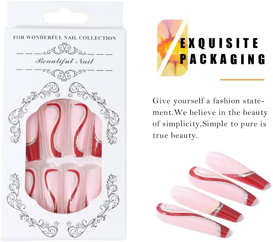 Holiday Party Long Square Red Winter Press On Nails - Image 6