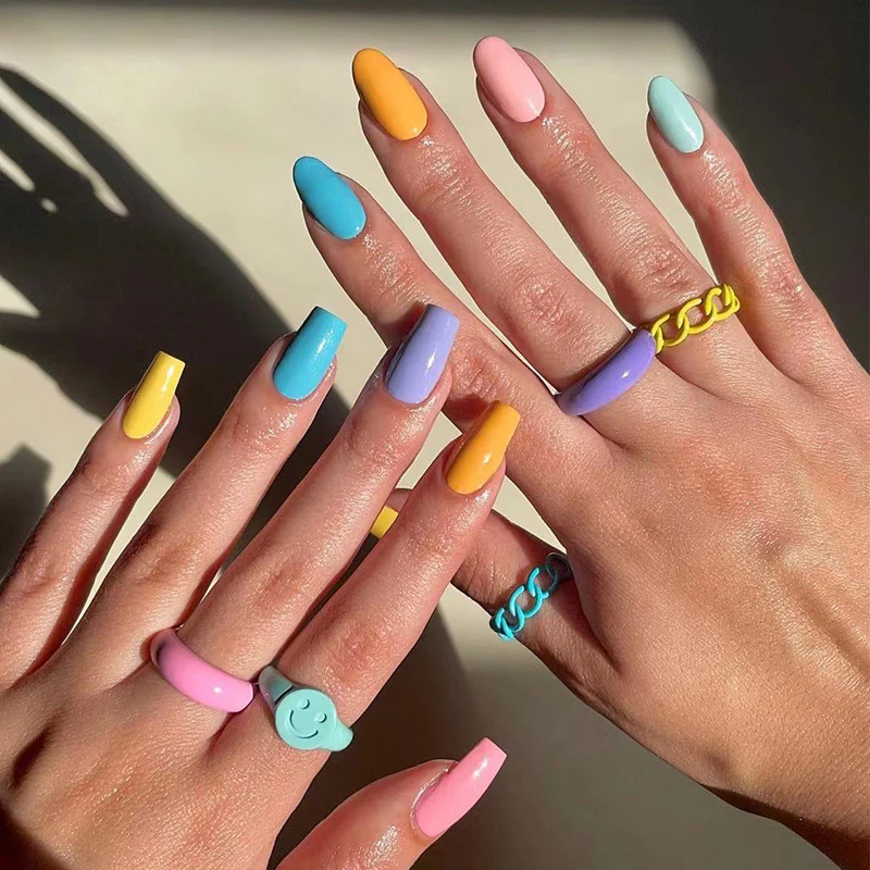 Ice Cream Medley Short Coffin Yellow Summer Press On Nails