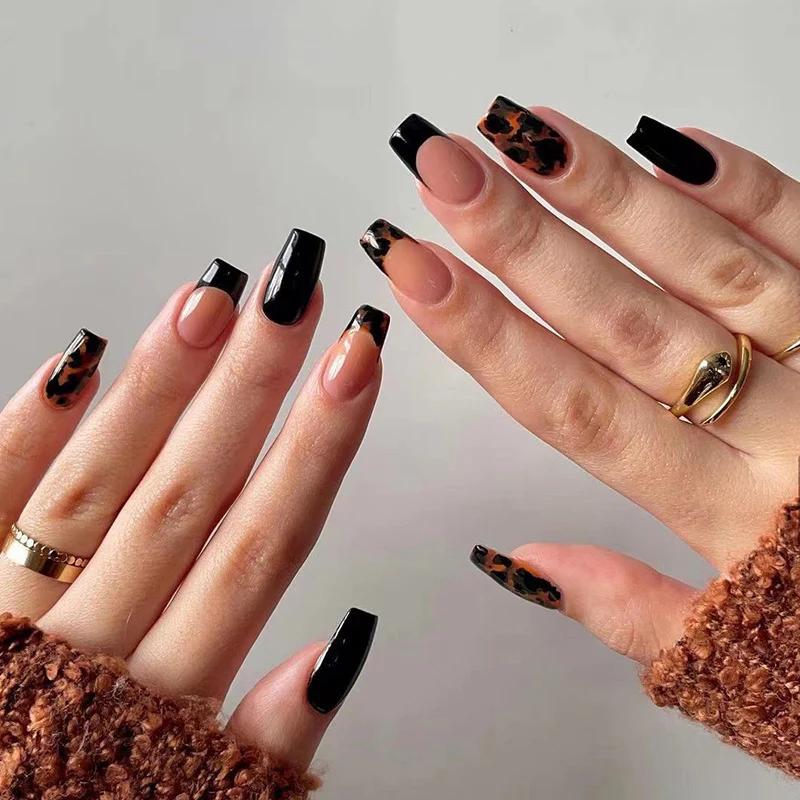Ideal Tortoise Short Coffin Brown Animal Pattern Press On Nails