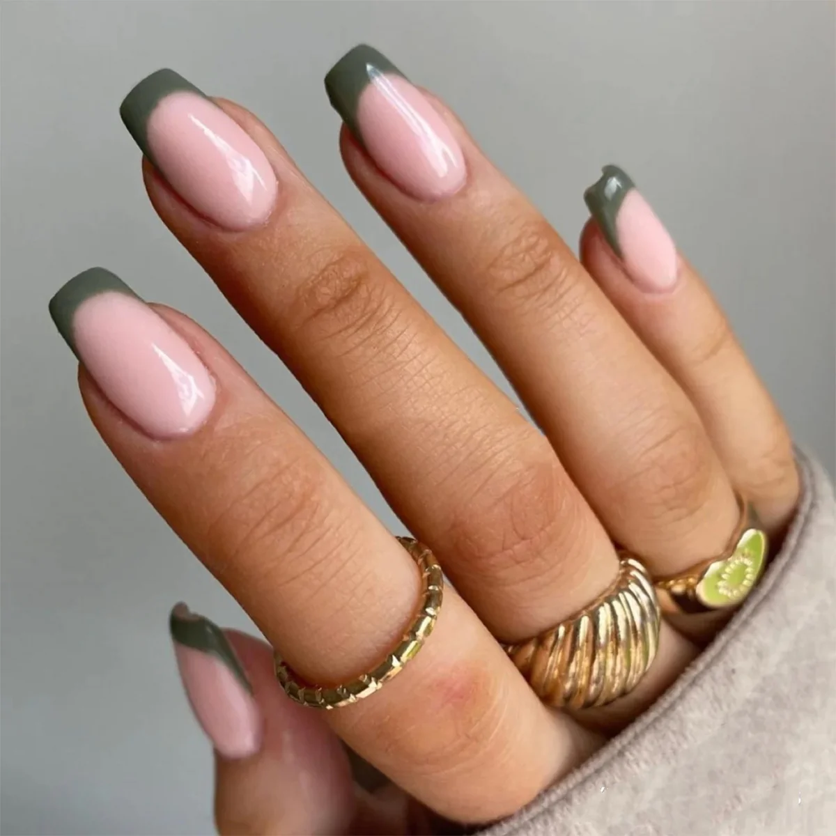 In The Forest Long Square Green French Tips St. Patrick's Day Press On Nails